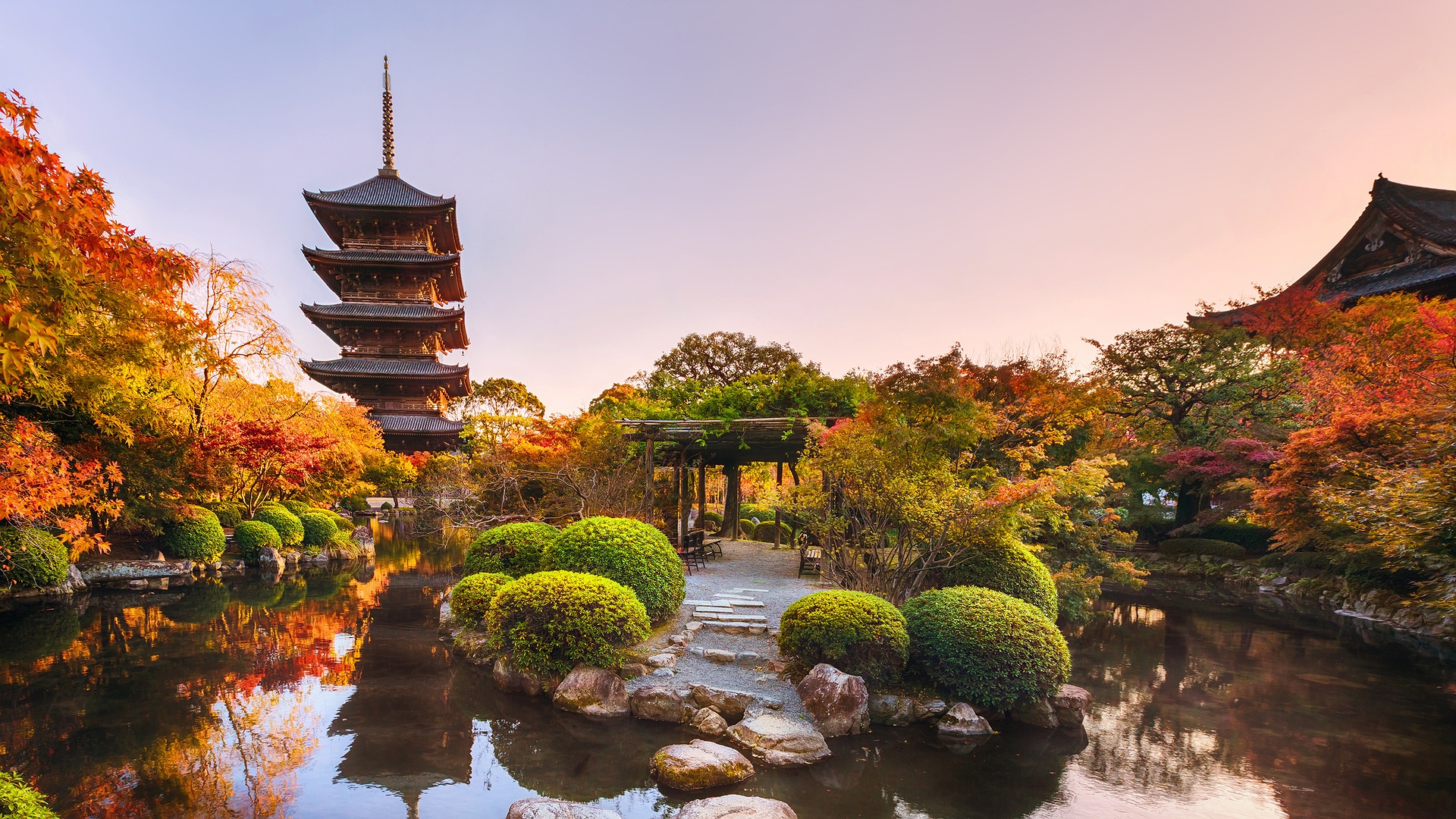 To-ji Temple in Kyoto, Japan, during the autumn season. 