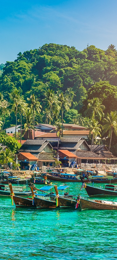 a scenic view of Tonsai Beach in the Phi Phi Islands, Thailand