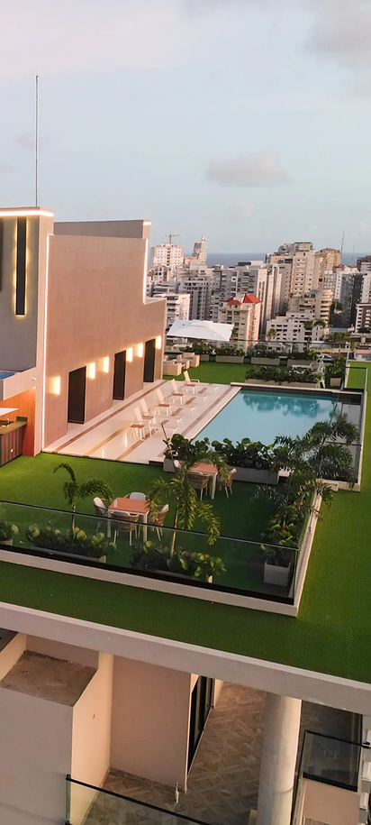 a rooftop terrace of the Aston Rubi City Suites in Santo Domingo