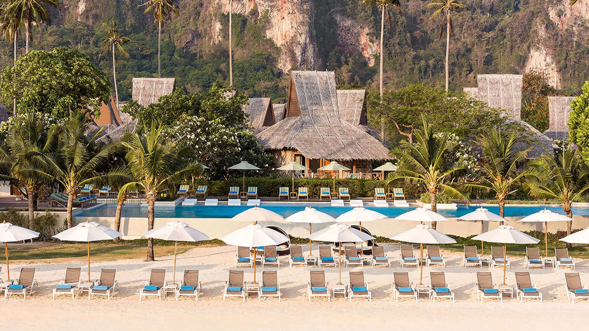 the private beach area of the SAii Phi Phi Island Village resort in Thailand