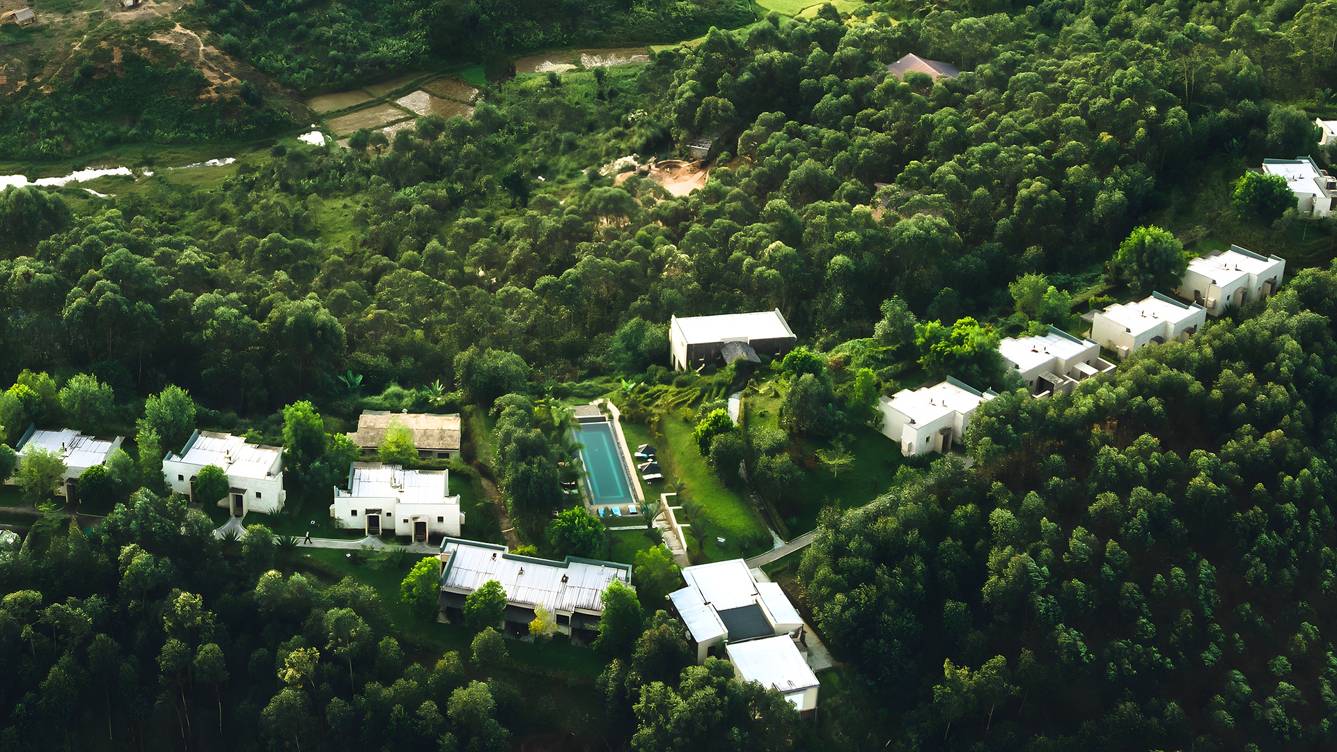 an aerial view of the Mantadia Lodge 