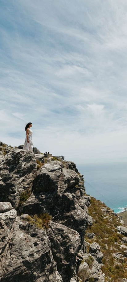 Lion's Head mountain from the summit of Table Mountain in Cape Town, South Africa