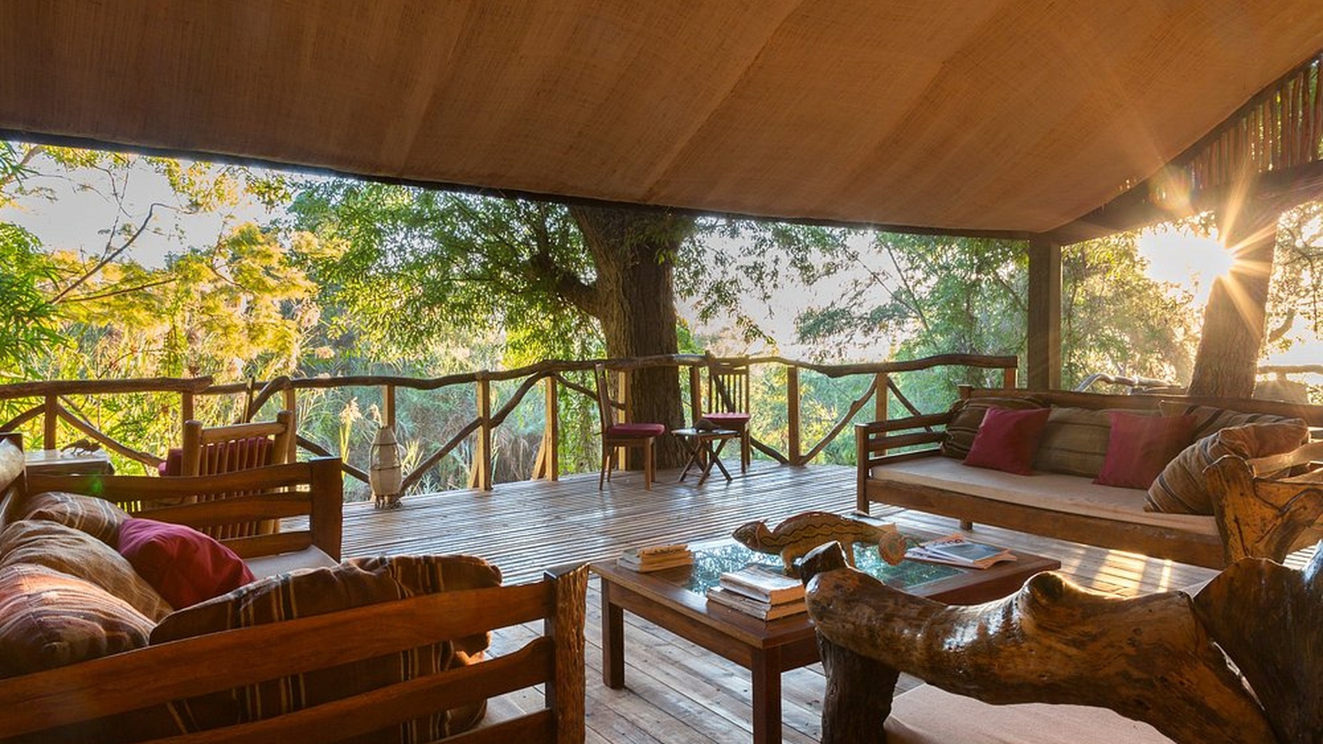 view from the open-sided main mess tent at Mandrare River Camp in southern Madagascar
