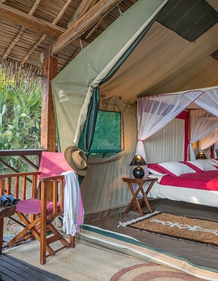 view from the open-sided main mess tent at Mandrare River Camp in southern Madagascar