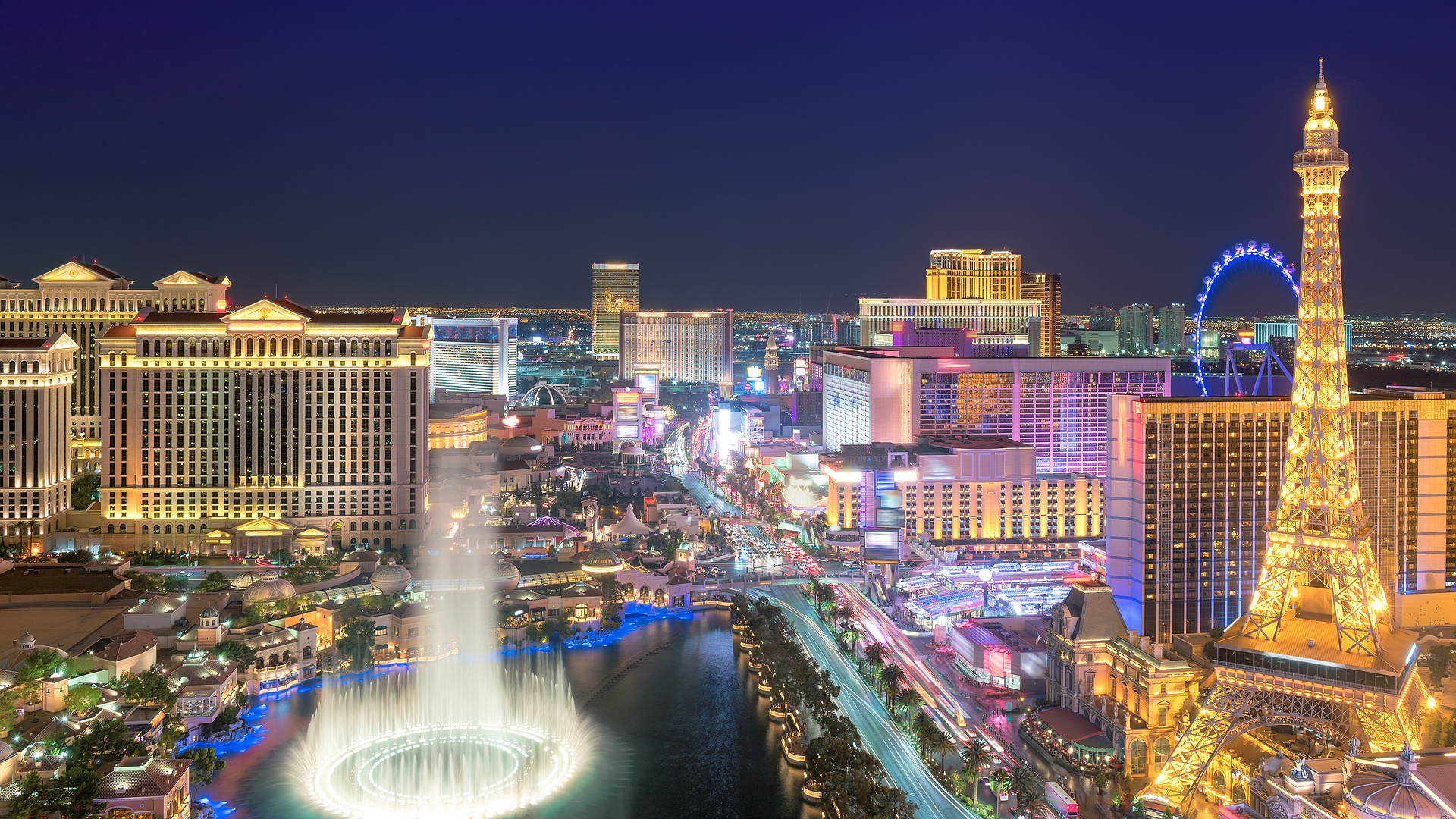 Panoramic night view of the Las Vegas Strip