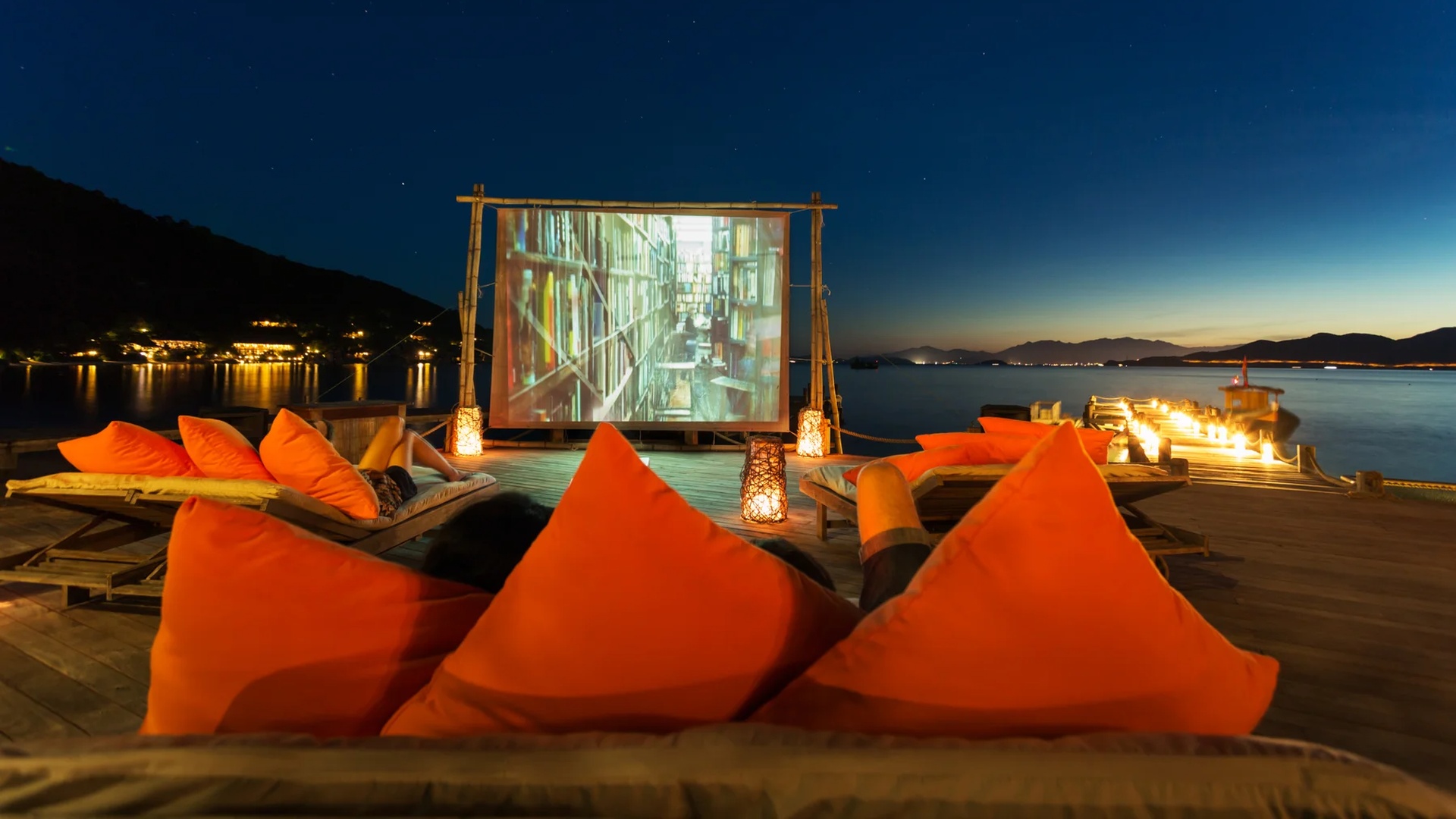 an outdoor cinema experience at the Six Senses Ninh Van Bay resort in Vietnam