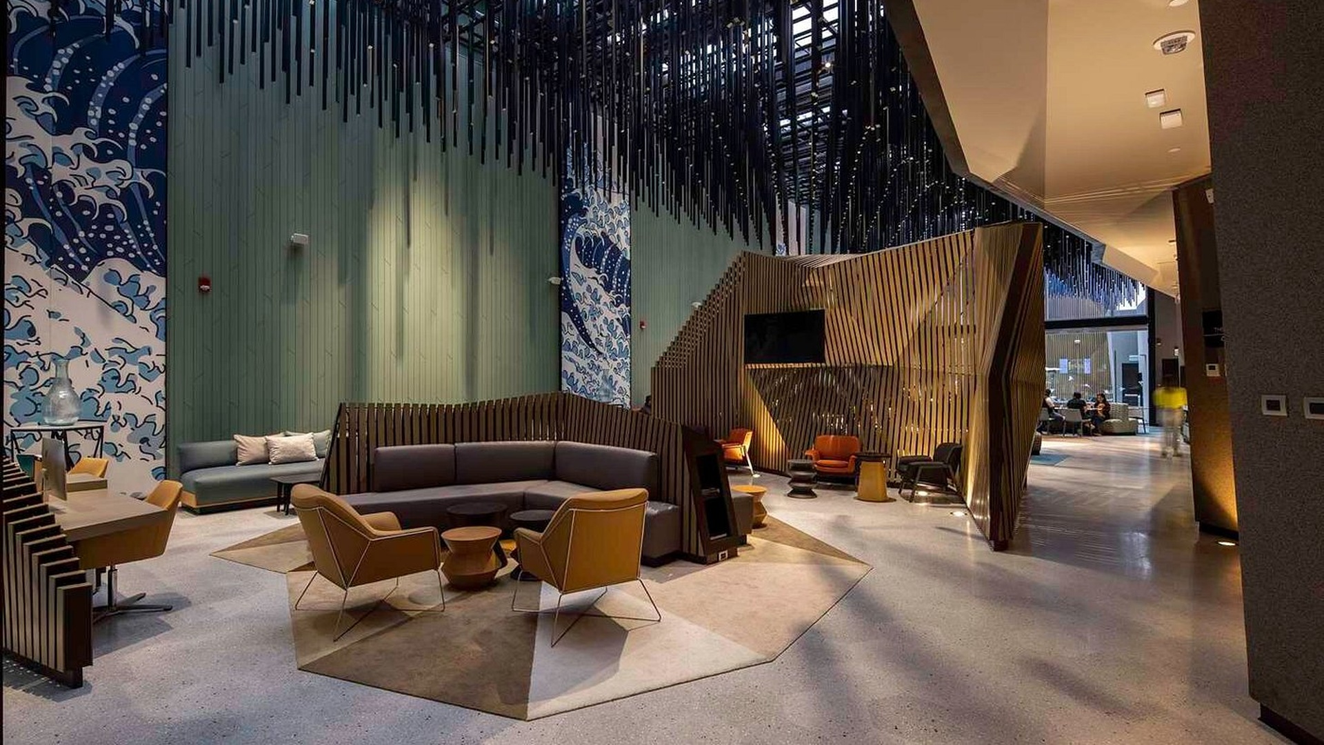 the lobby area of the Hilton Garden Inn Lima Miraflores hotel located in Lima, Peru