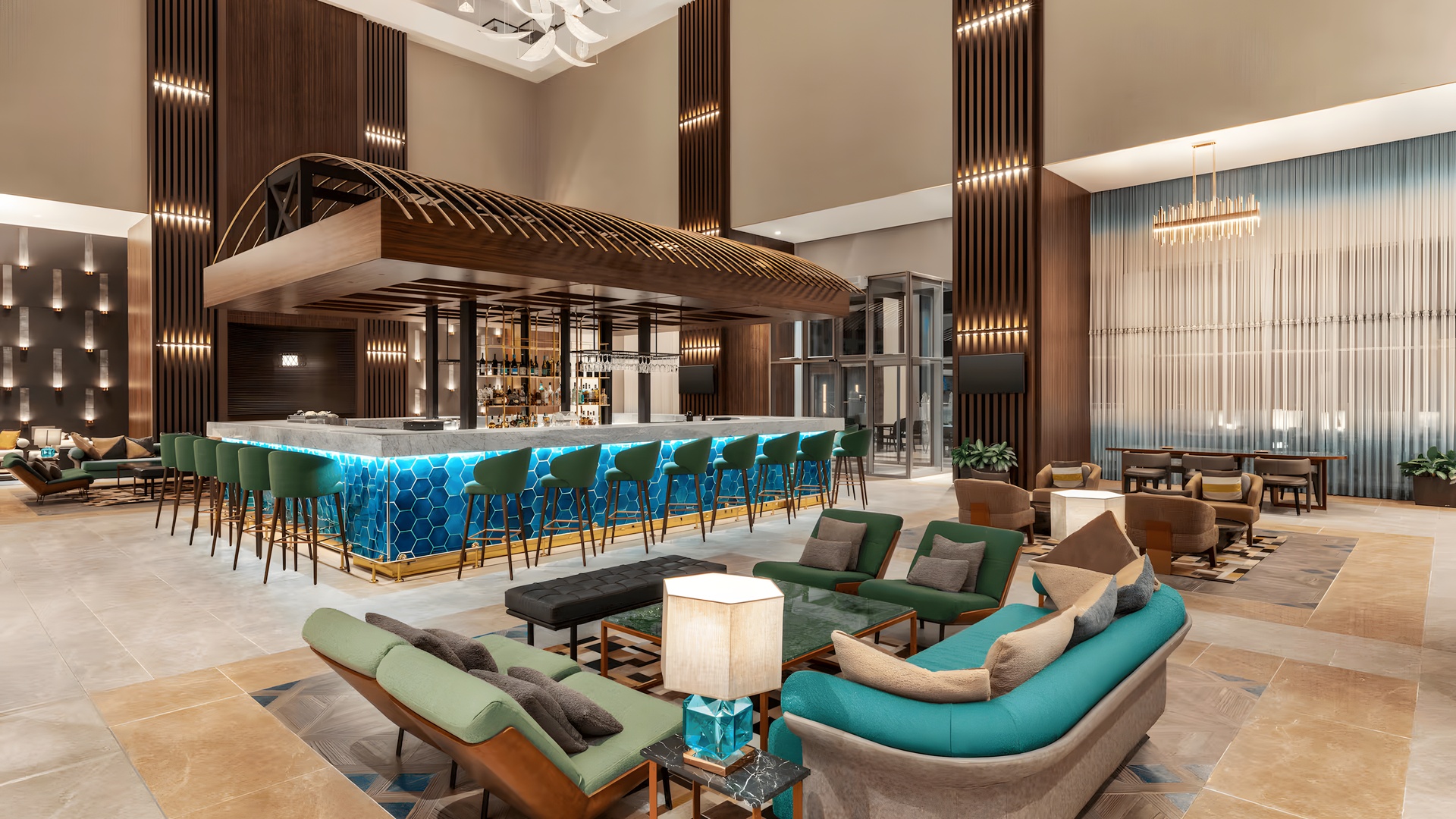 lounge and bar area of the Wyndham Bukhara hotel in Uzbekistan