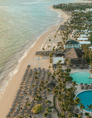 an aerial view of the Iberostar Waves Punta Cana and Iberostar Waves Dominicana all-inclusive resort complex in the Dominican Republic