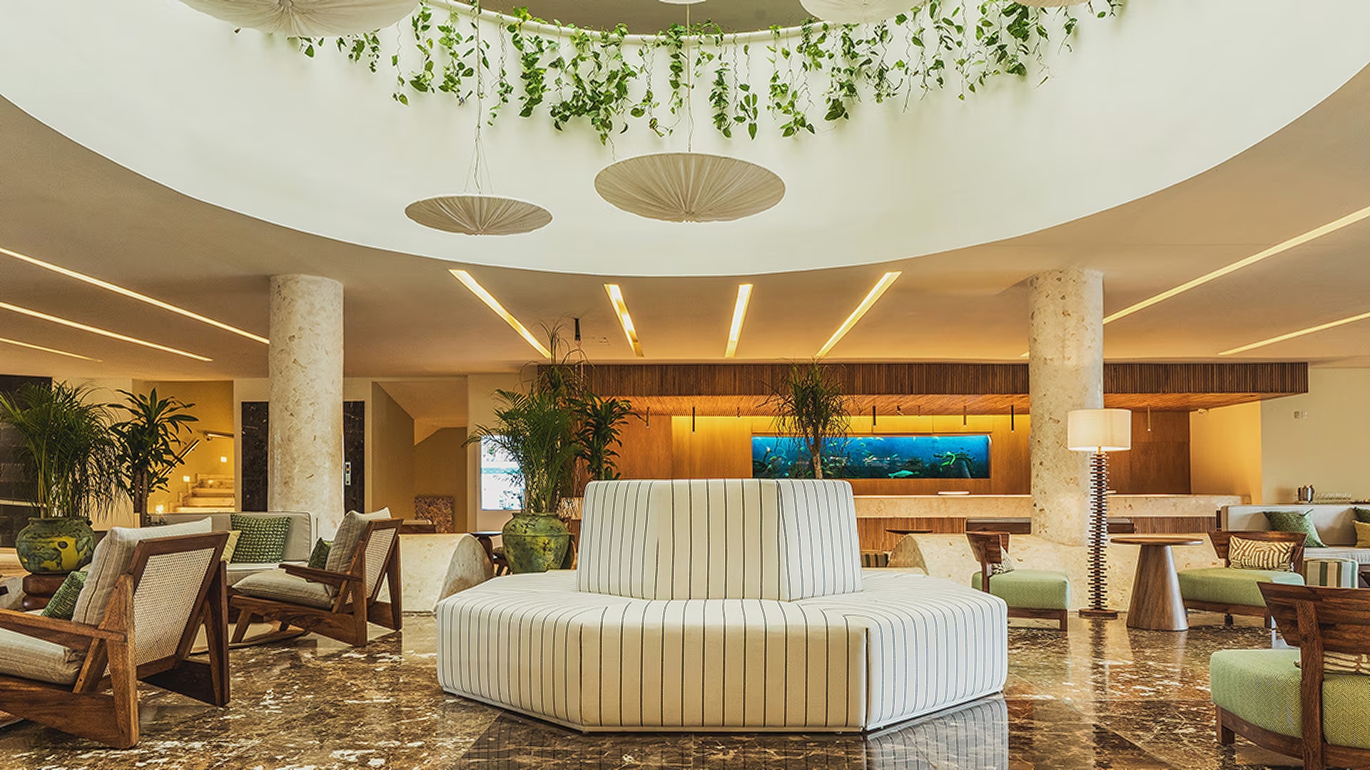 the lobby of the Iberostar Selection Riviera Cancun resort in Puerto Morelos, Mexico