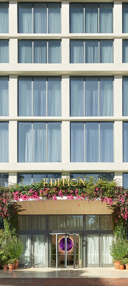 the exterior entrance of The Tampa EDITION hotel, located in the Water Street neighborhood of Tampa, Florida