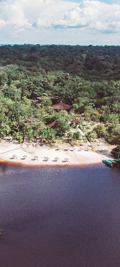 a scenic view of a riverbank at the Amazon Ecopark Jungle Lodge located near Manaus, Brazil