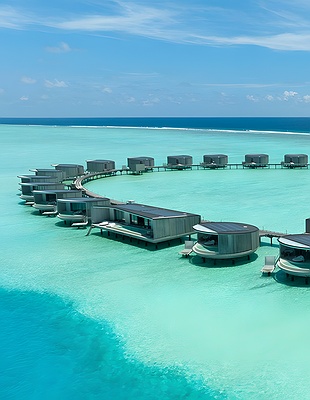 an aerial view of The Ritz-Carlton Maldives, Fari Islands, located in the North Malé Atoll