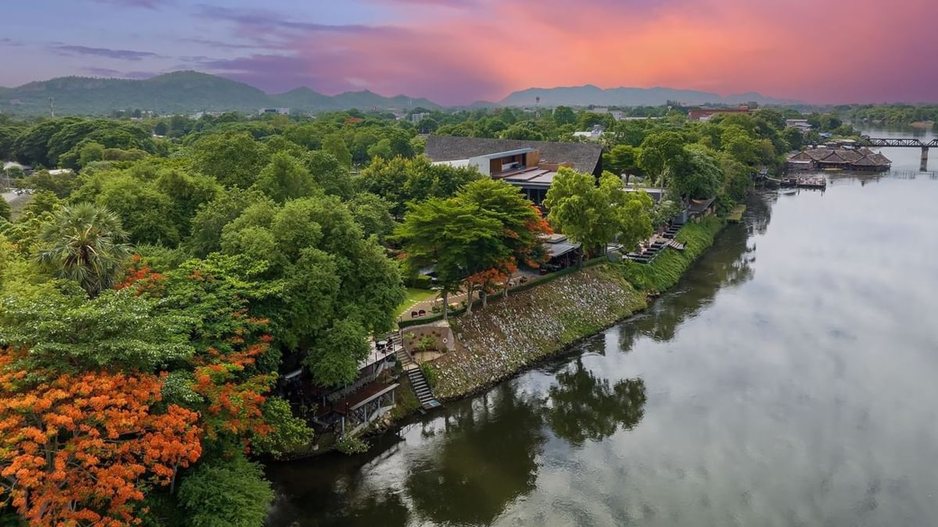 aerial view of the U Inchantree Kanchanaburi hotel in Thailand