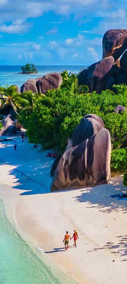 Anse Source d'Argent, a famous beach on La Digue island in the Seychelles known for its unique granite rock formations