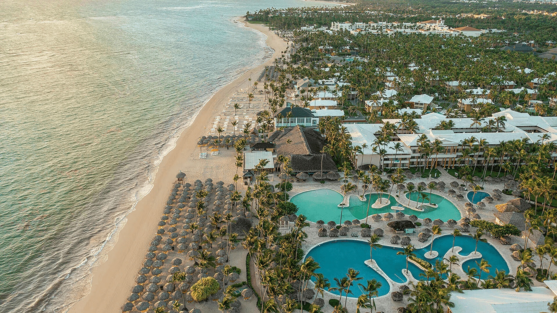 an aerial view of the Iberostar Waves Punta Cana and Iberostar Waves Dominicana all-inclusive resort complex in the Dominican Republic