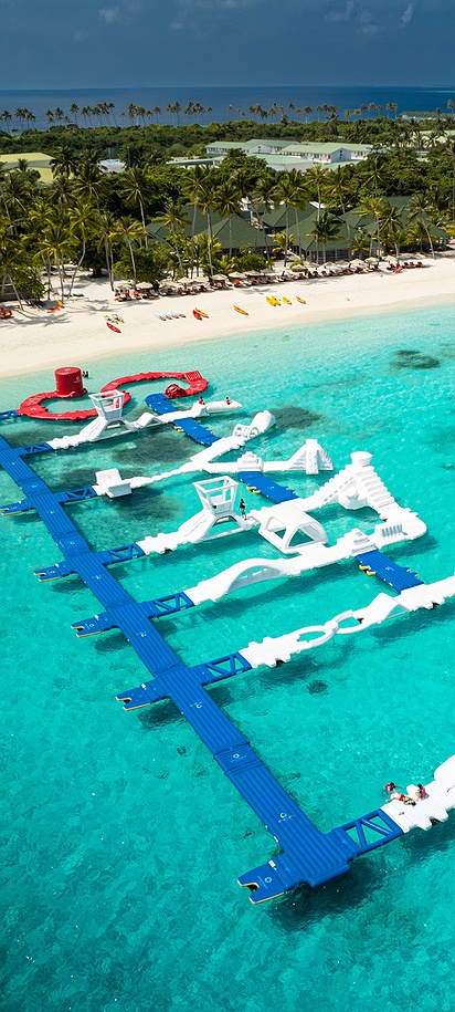 Inflatable floating water park at Siyam World Maldives