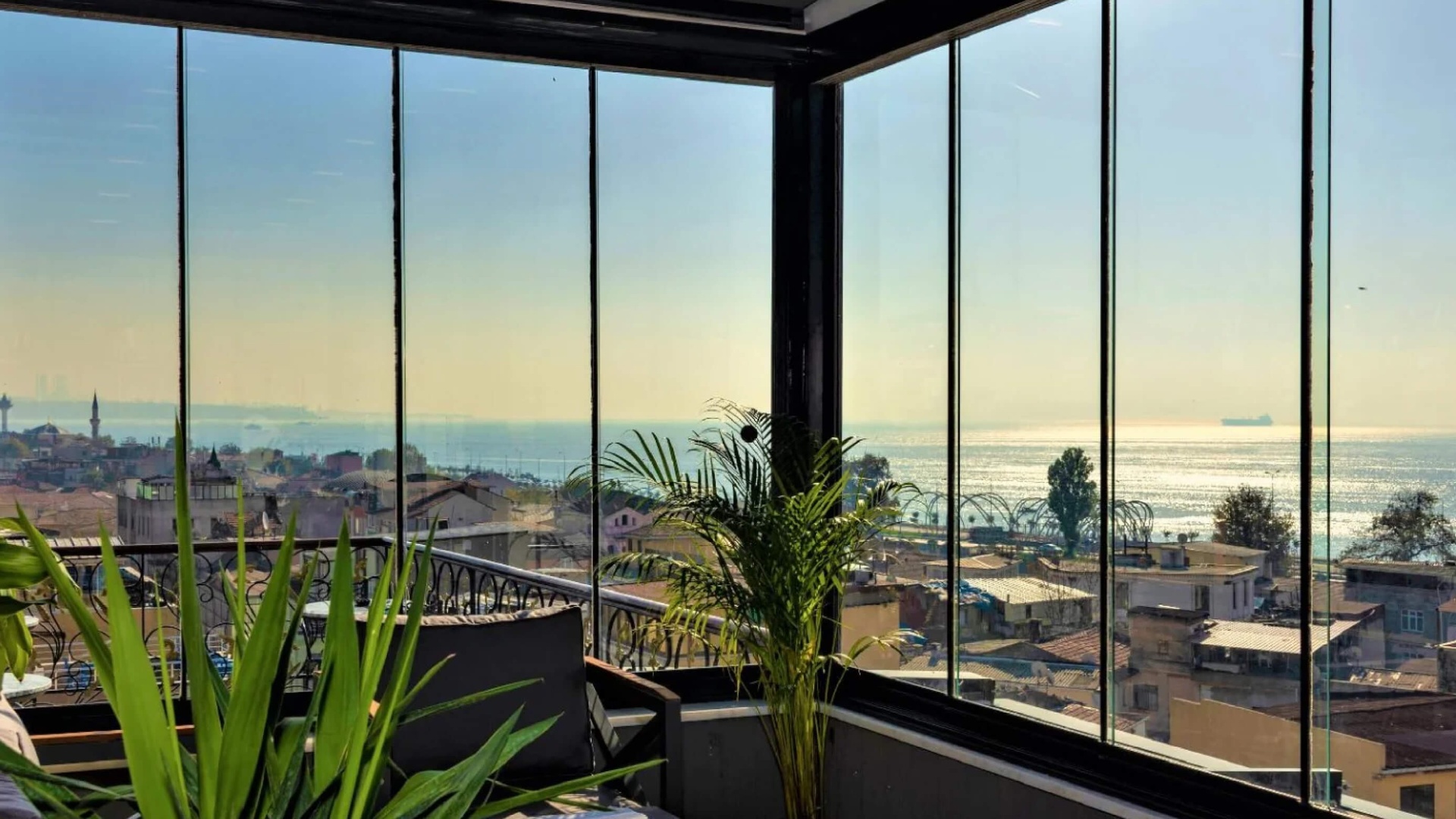 view from the rooftop terrace of the Skalion Hotel & SPA in Istanbul, Turkey