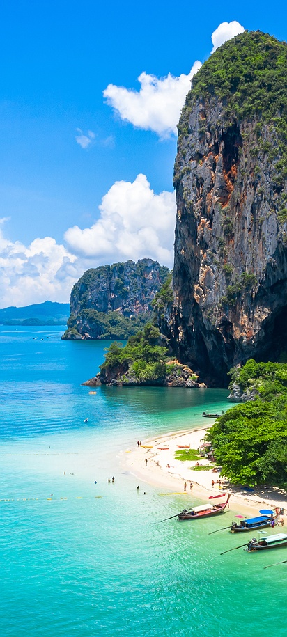 a scenic view of Railay Beach in Krabi, Thailand
