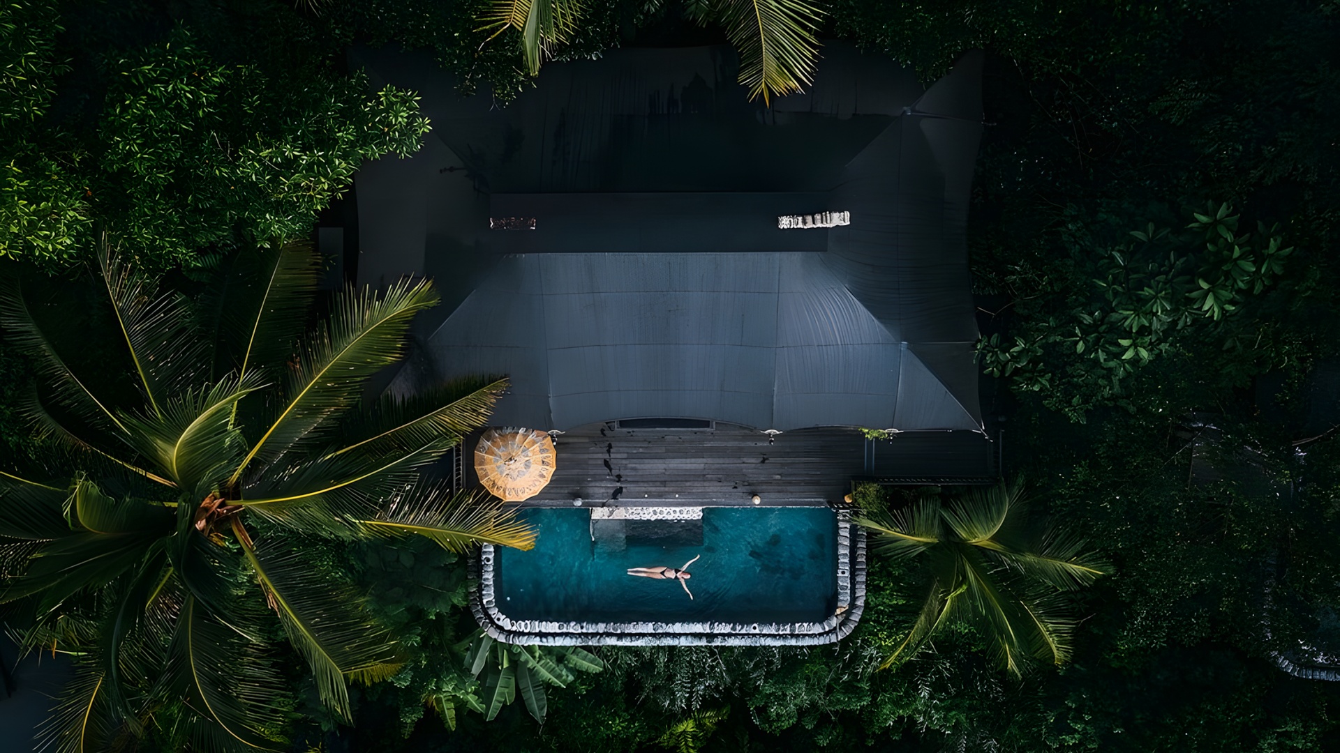 aerial view of a tented camp at Capella Ubud, Bali
