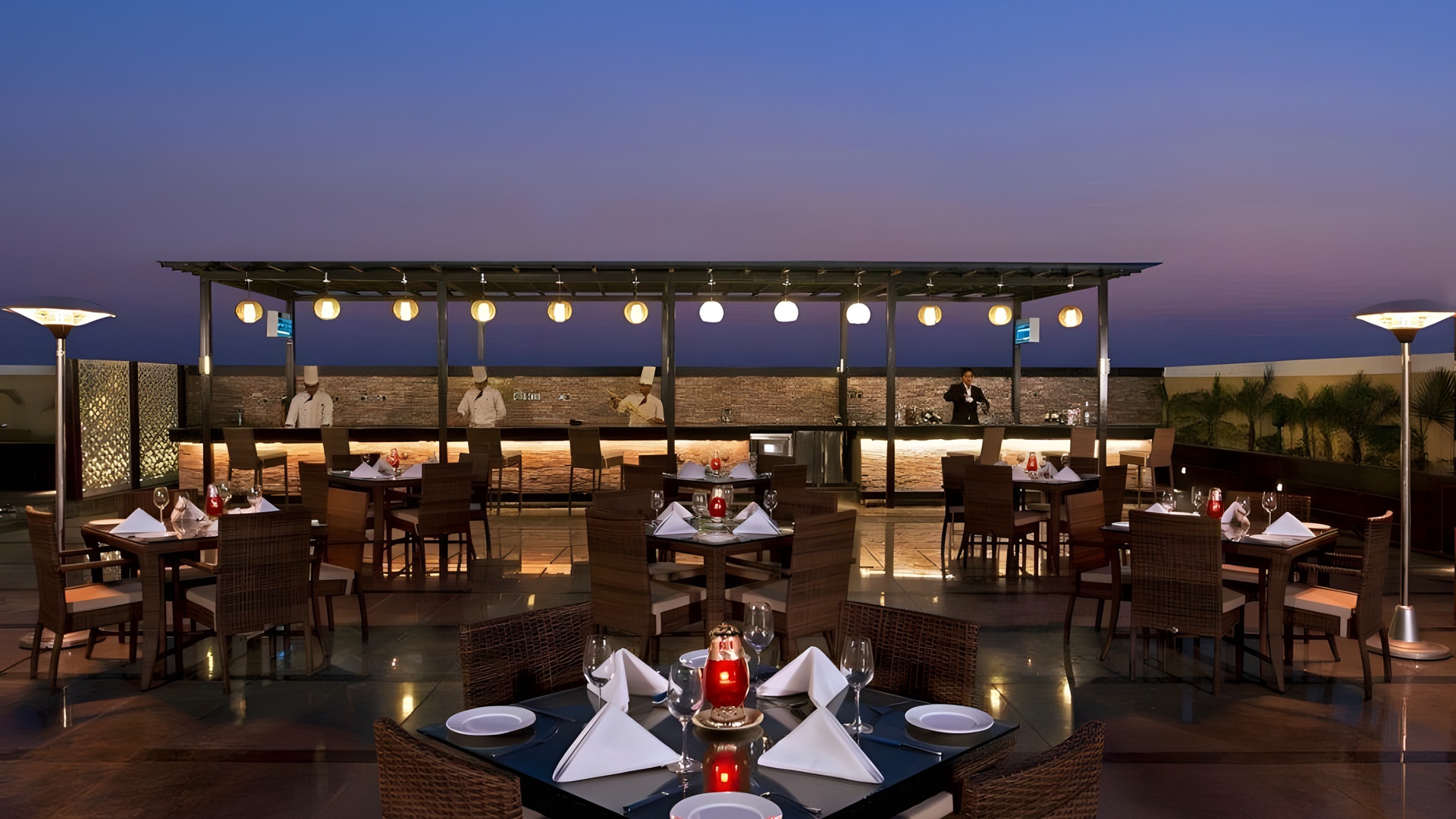 the Sky Grill rooftop restaurant at the Grand Mercure Agra hotel