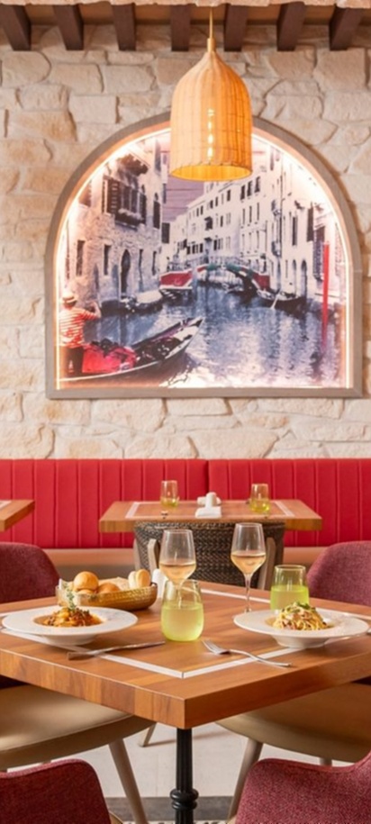 interior of the Vespa Italian restaurant at the Royalton CHIC Antigua resort