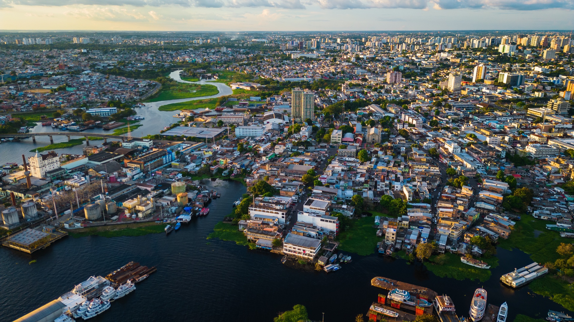 an aerial view of Manaus, Brazil, the capital city of the Amazonas state