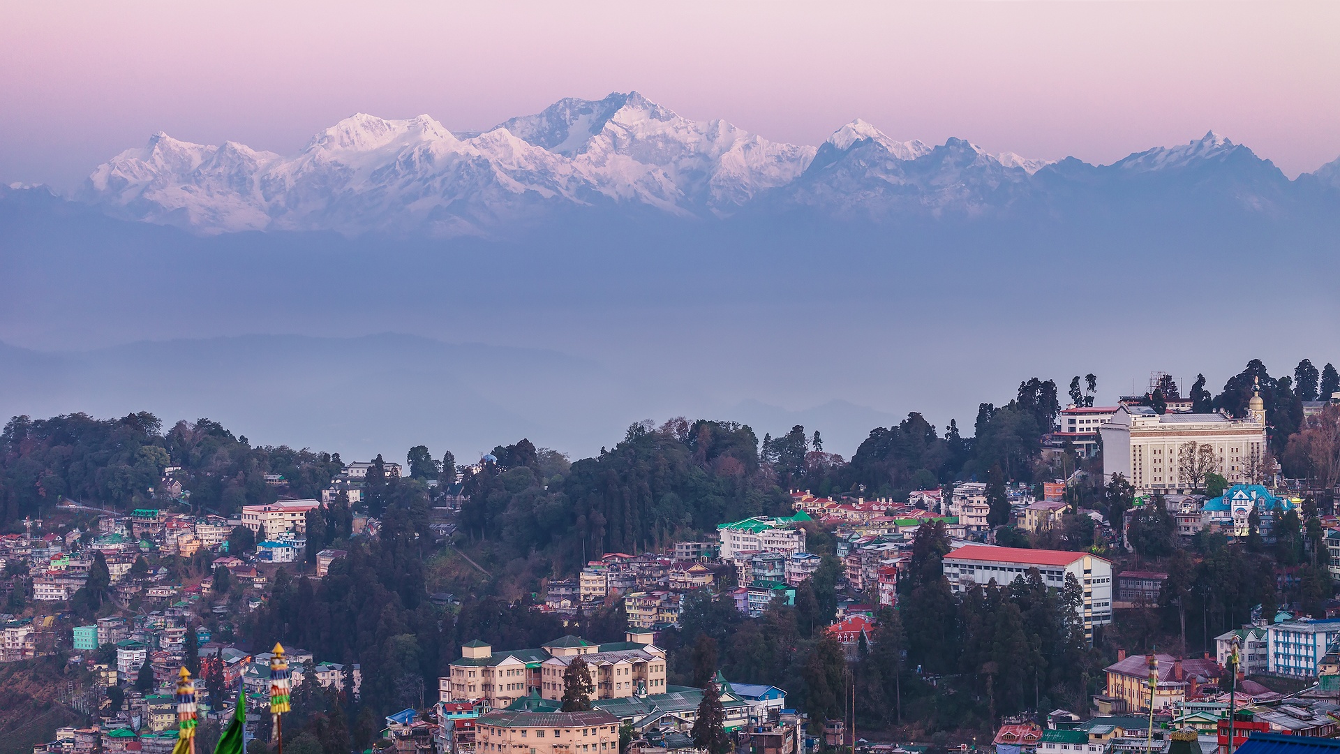 View of the Mount Kanchenjunga from the hill station of Darjeeling in West Bengal, India