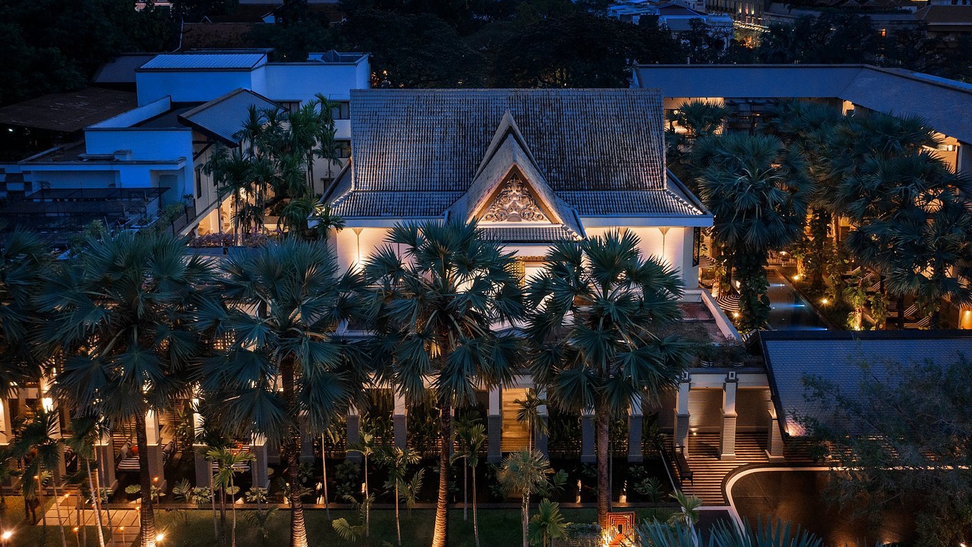 exterior of the Shinta Mani Angkor hotel in Siem Reap, Cambodia
