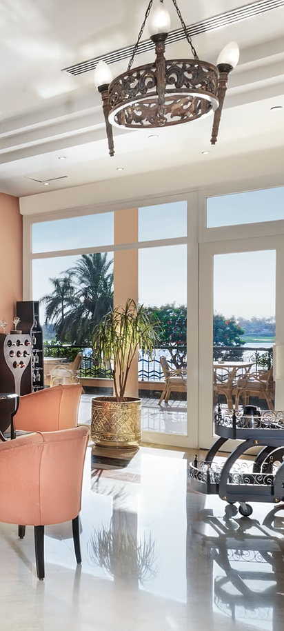 the interior of the Nile Bar and Lounge located within the Steigenberger Nile Palace hotel in Luxor, Egypt