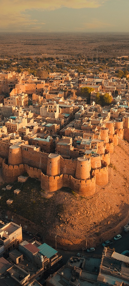 Aerial view of golden Jaisalmer Fort