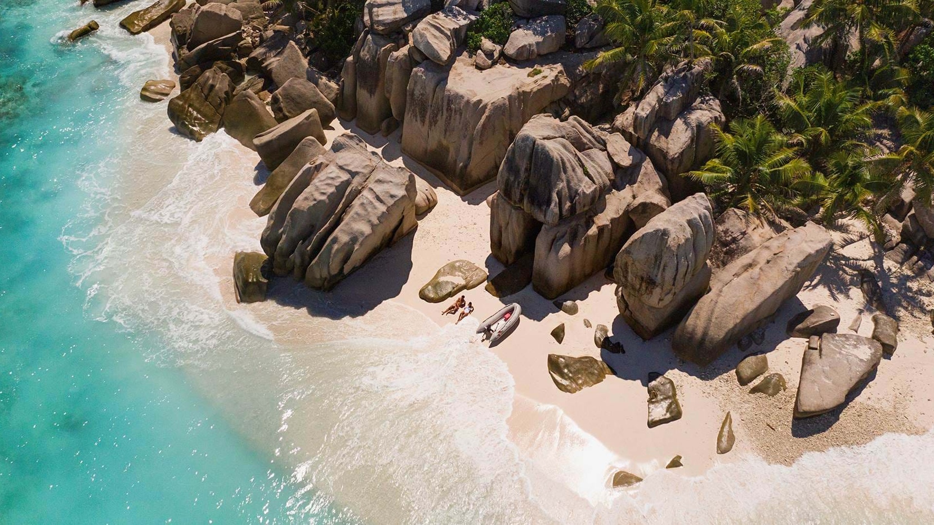 Aerial view of Raffles Seychelles luxury resort