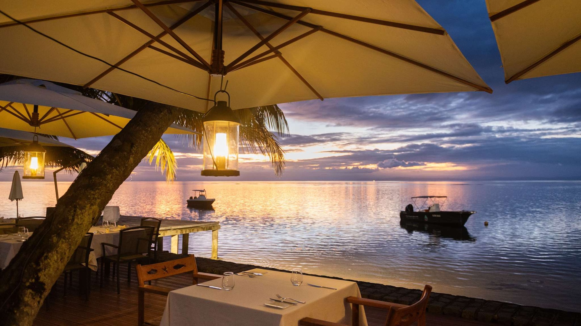 dining terrace at the Mantis Soanambo Hotel and Spa on Ile Sainte Marie, Madagascar