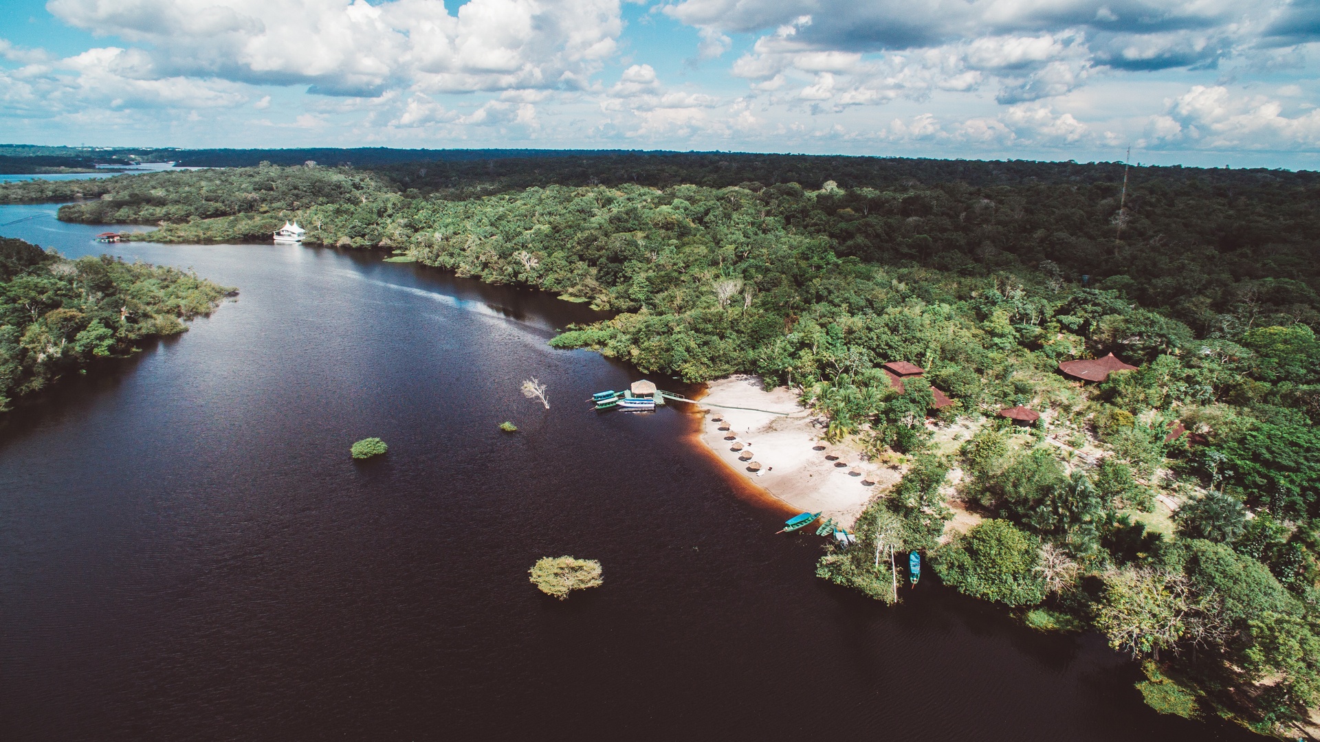 the Amazon Ecopark Jungle Lodge located along the riverbank in the Amazon Rainforest near Manaus, Brazil