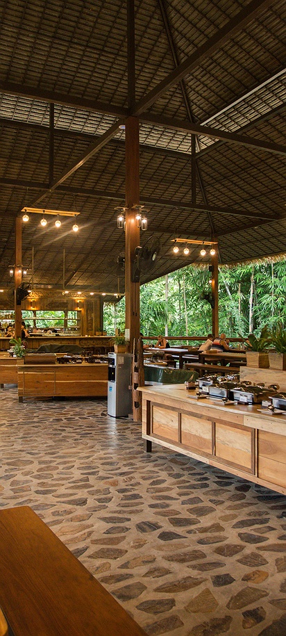 the restaurant area at the Elephant Hills luxury tented camp in Khao Sok National Park, Thailand