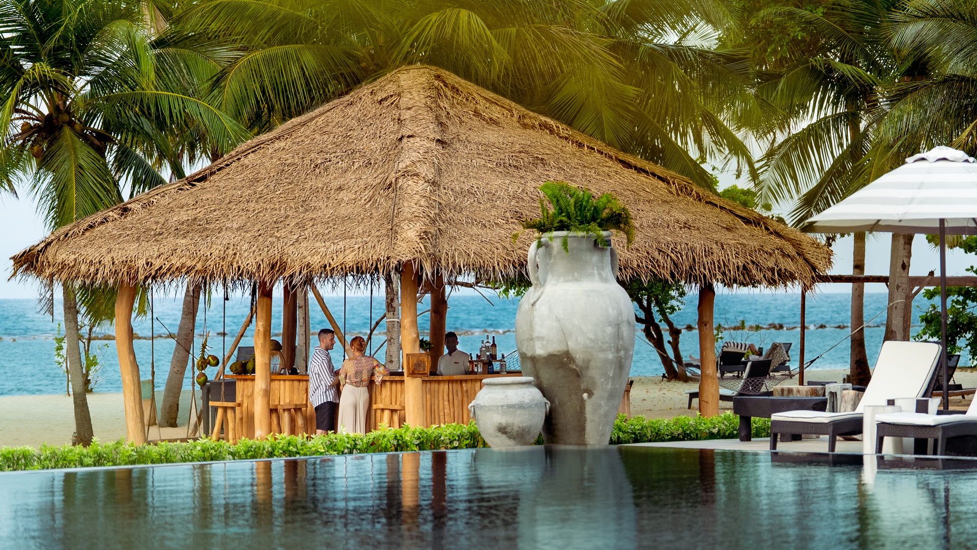  a moment of relaxation at the Sun Siyam Pasikudah resort, located along the tranquil shores of Kalkudah Bay on Sri Lanka's east coast