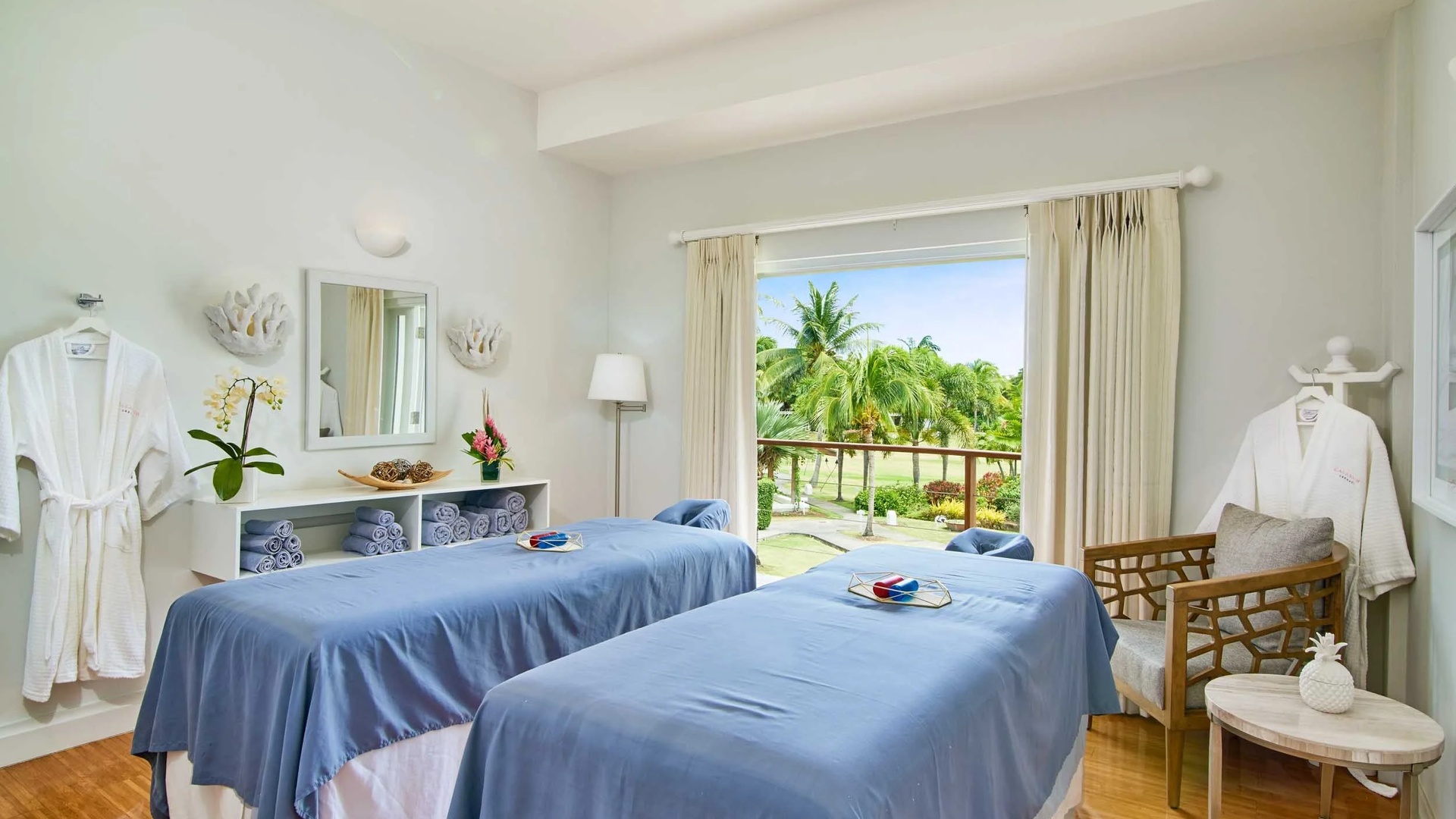 a treatment room at The Spa at Calabash, a luxury spa located at the Calabash Hotel in Grenada.