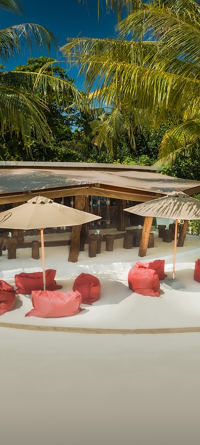 the "Good Vibrations" beach bar at the Siyam World Maldives resort