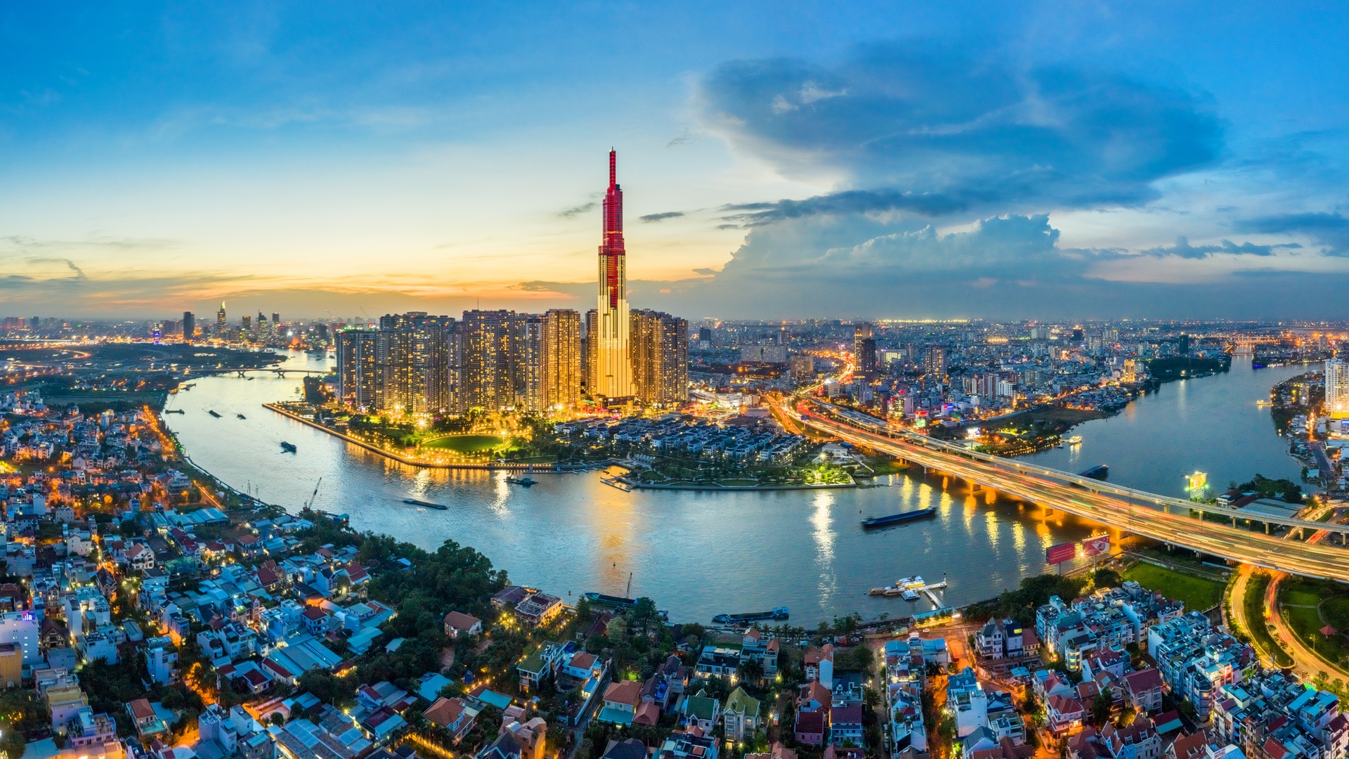 an aerial view of the skyline of Ho Chi Minh City, Vietnam