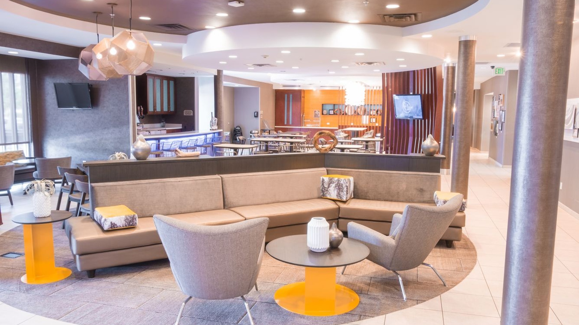 lobby and lounge area of the SpringHill Suites by Marriott Dallas Lewisville