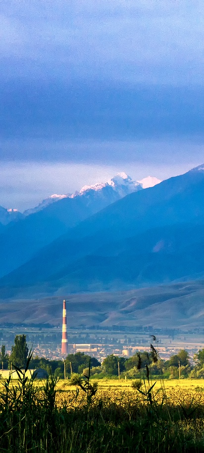 a scenic view of the Tian Shan mountain range located near Bishkek, Kyrgyzstan