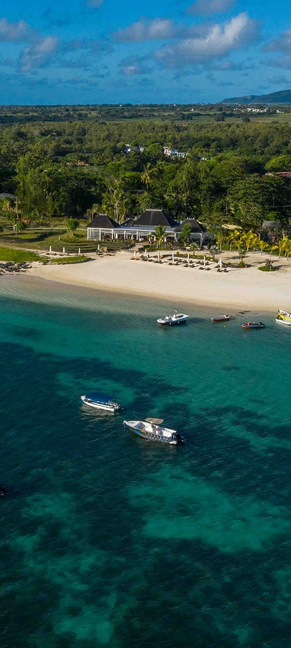 a coastal view of The Residence Mauritius, a 5-star resort located on the east coast of Mauritius in Belle Mare
