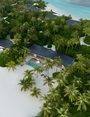an aerial view of The Ritz-Carlton Maldives, Fari Islands, located in the North Malé Atoll