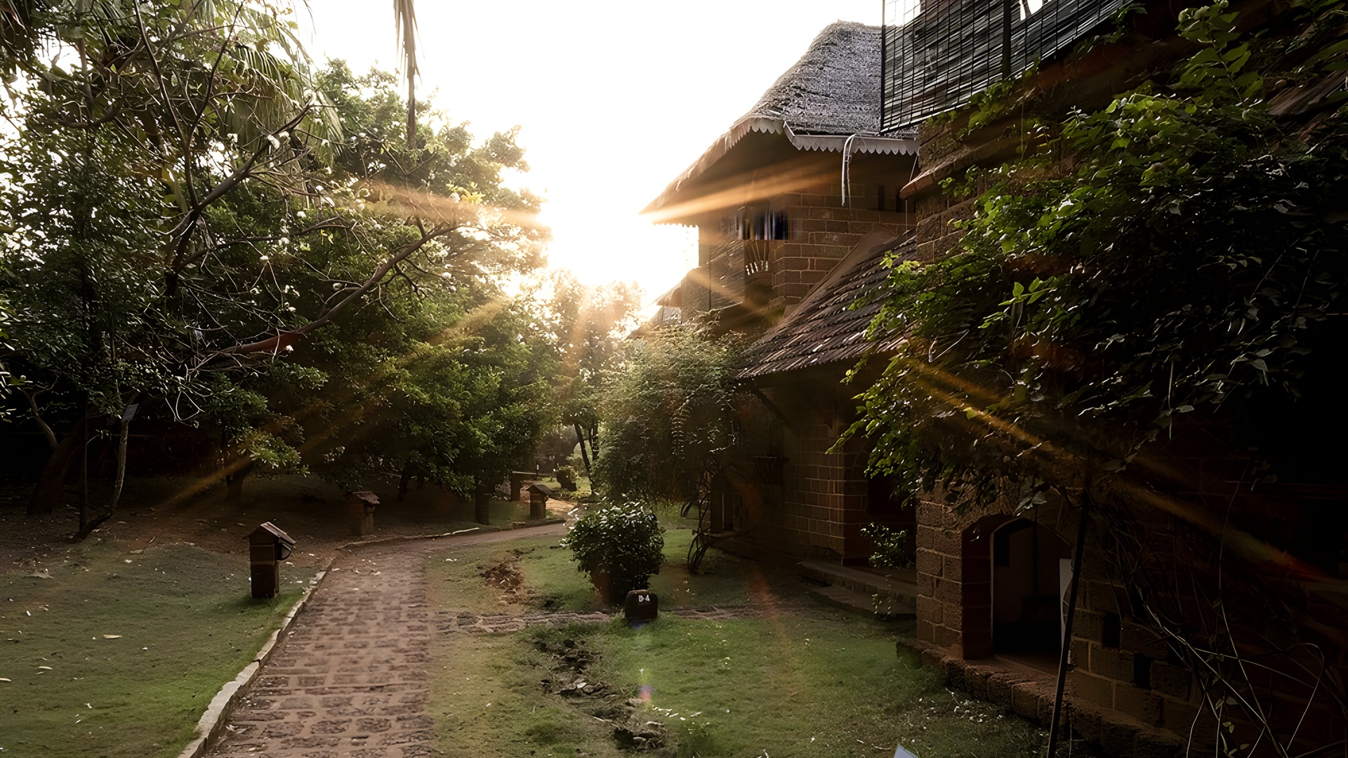 a tranquil sunset view at the CGH Earth - SwaSwara wellness resort located in Gokarna, India