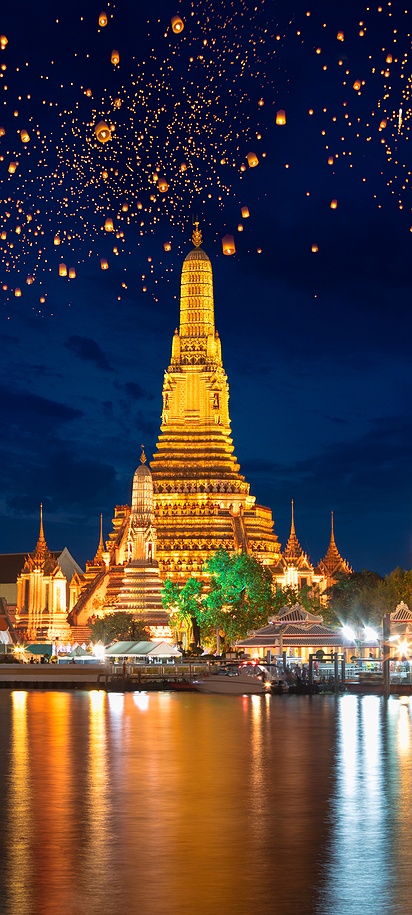 the Temple of Dawn, located in Bangkok, Thailand