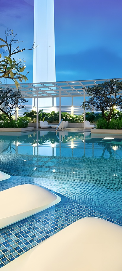 the rooftop swimming pool at the Oasia Suites Kuala Lumpur, a hotel located in the city center of Kuala Lumpur, Malaysia