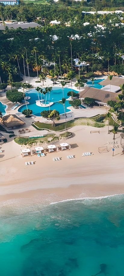 an aerial view of the Iberostar Selection Bávaro Suites, a 5-star beachfront resort located in Punta Cana, Dominican Republic