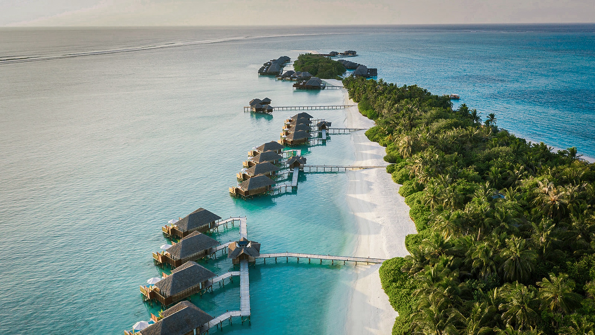 Conrad Maldives Rangali Island resort aerial shot