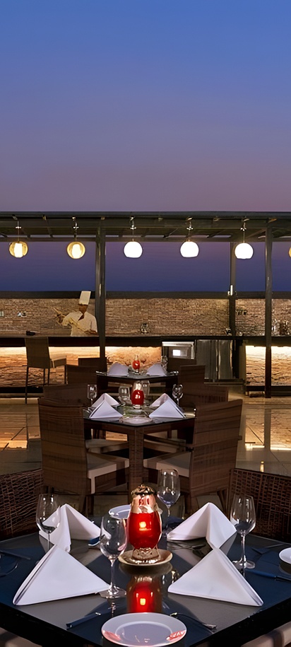 the Sky Grill rooftop restaurant at the Grand Mercure Agra hotel