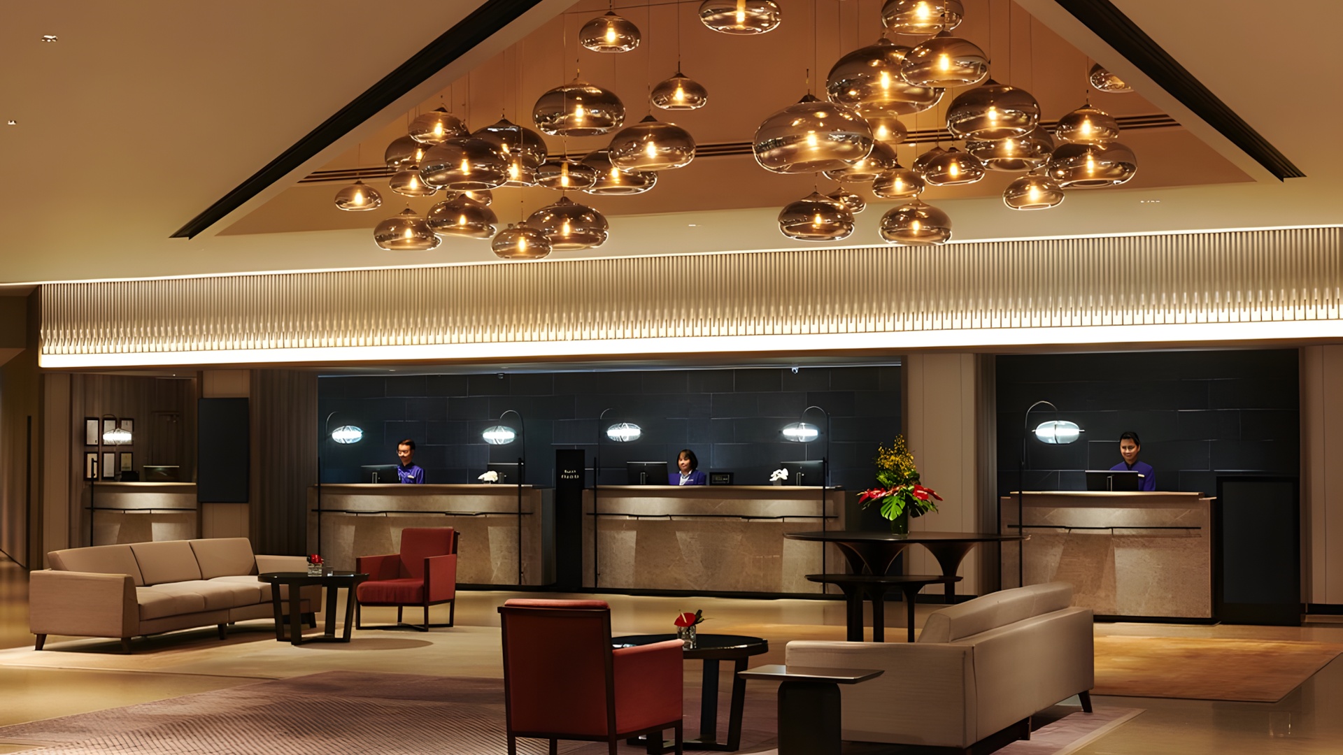 lobby of the Hilton Kuching hotel in Malaysia